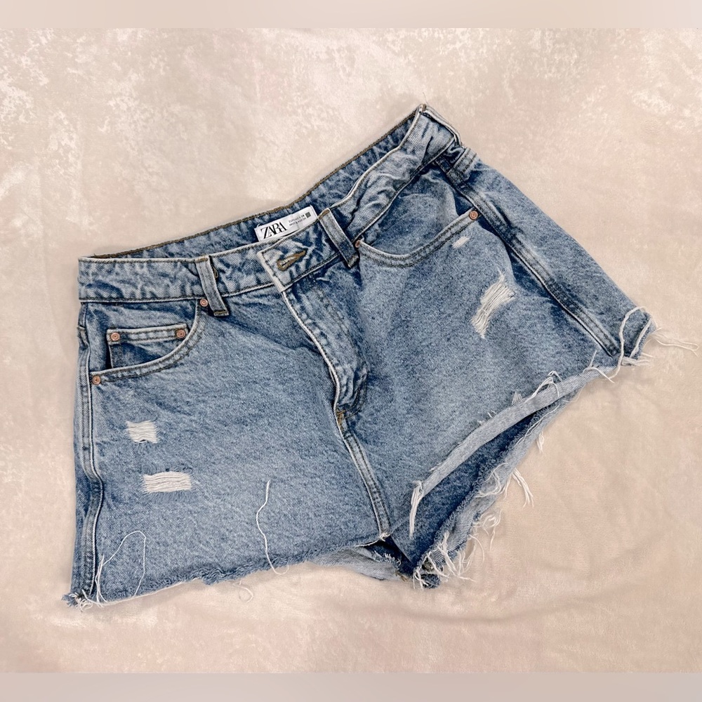 ZARA DENIM Ripped Jean Short Skirt